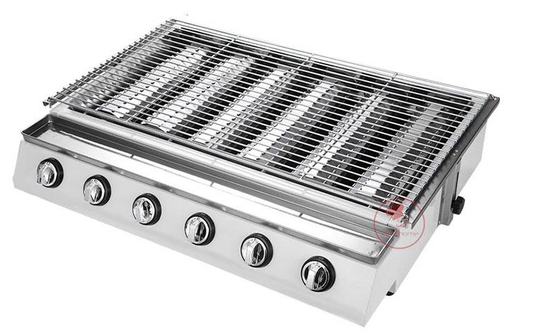 Bếp nướng hàu 6 họng đốt ngắn dùng Gas, nướng đa năng thịt và xúc xích