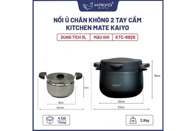 Nồi ủ Kaiyo 3L KTC6919 & KTC6926 Kitchen Mate loại tay cầm vung kính thương hiệu Nhật bản