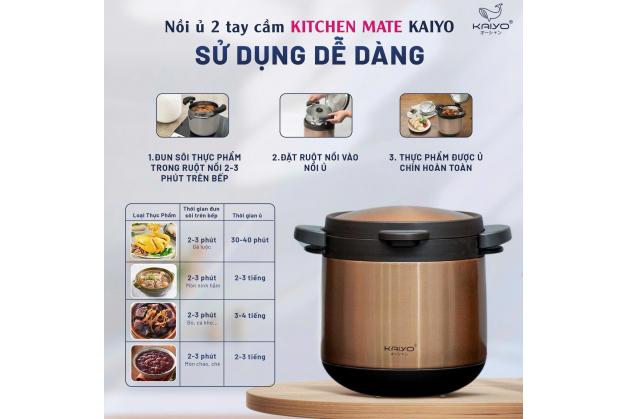 Nồi ủ Kaiyo 4,5L KTC6896 & KTC6902 Kitchen Mate loại tay cầm vung kính thương hiệu Nhật bản