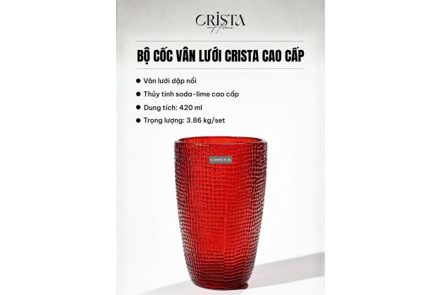 Cốc thủy tinh Crista Home vân lưới dung tích 420ml