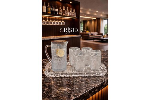 Bình thủy tinh vân lưới Crista Home dung tích 1L nắp gỗ