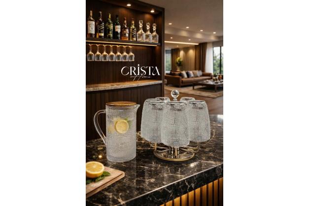 Bình thủy tinh vân lưới Crista Home dung tích 1L nắp gỗ