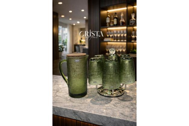 Bình thủy tinh vân lưới Crista Home dung tích 1L nắp gỗ