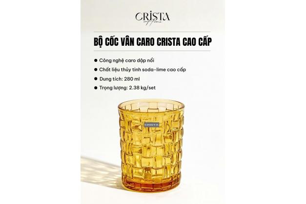 Bộ 6 cốc thủy tinh Vân Caro Crista Home dung tích 280ml