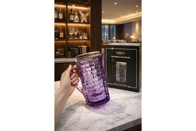 Bình thủy tinh vân Caro nắp gỗ Crista Home dung tích 1L
