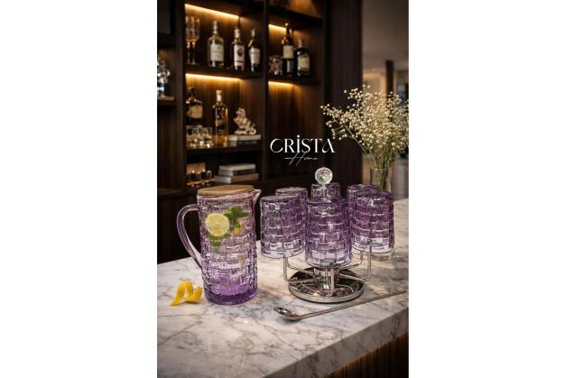 Bình thủy tinh vân Caro nắp gỗ Crista Home dung tích 1L