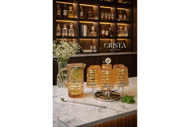Bình thủy tinh vân Caro nắp gỗ Crista Home dung tích 1L