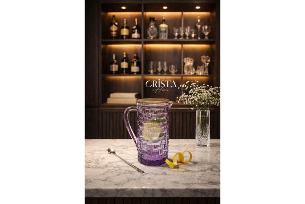 Bình thủy tinh vân Caro nắp gỗ Crista Home dung tích 1L
