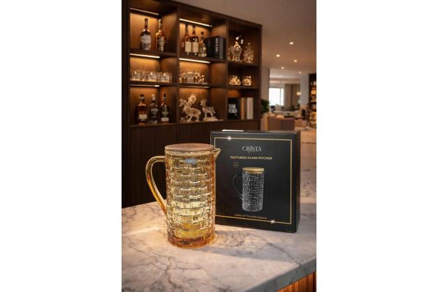 Bình thủy tinh vân Caro nắp gỗ Crista Home dung tích 1L