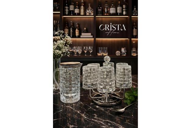 Bình thủy tinh vân Caro nắp gỗ Crista Home dung tích 1L