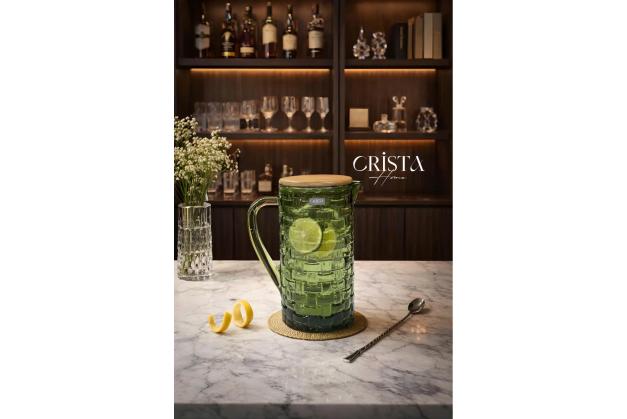 Bình thủy tinh vân Caro nắp gỗ Crista Home dung tích 1L