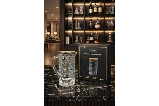 Bình thủy tinh vân Caro nắp gỗ Crista Home dung tích 1L
