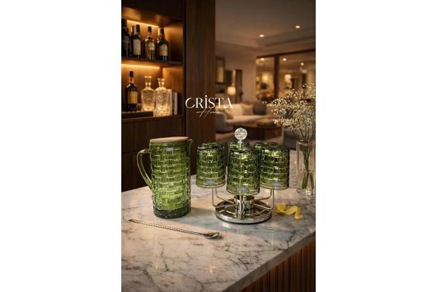 Bình thủy tinh vân Caro nắp gỗ Crista Home dung tích 1L