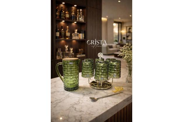 Bình thủy tinh vân Caro nắp gỗ Crista Home dung tích 1L