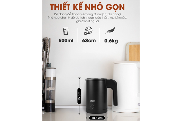 Ấm siêu tốc Lebenlang LBL2319 Dung tích 500ml