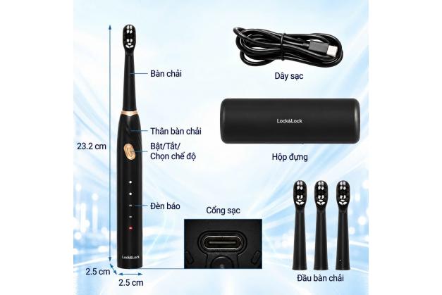 Bàn chải điện Lock&Lock ENR321 gồm 4 đầu chải tiện dụng