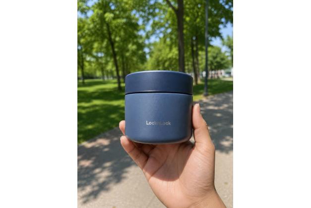 Bộ Hộp Cơm Giữ Nhiệt Locknlock Pump Vacuum Lunch Box (300Mlx2, 500Mlx1, Bộ Đũa Và Thìa, Túi) - Màu Xanh Navy - LHC8052S01
