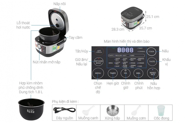 Nồi cơm điện cao tần Toshiba RC-10IP1PV - dung tích 1.0 lít