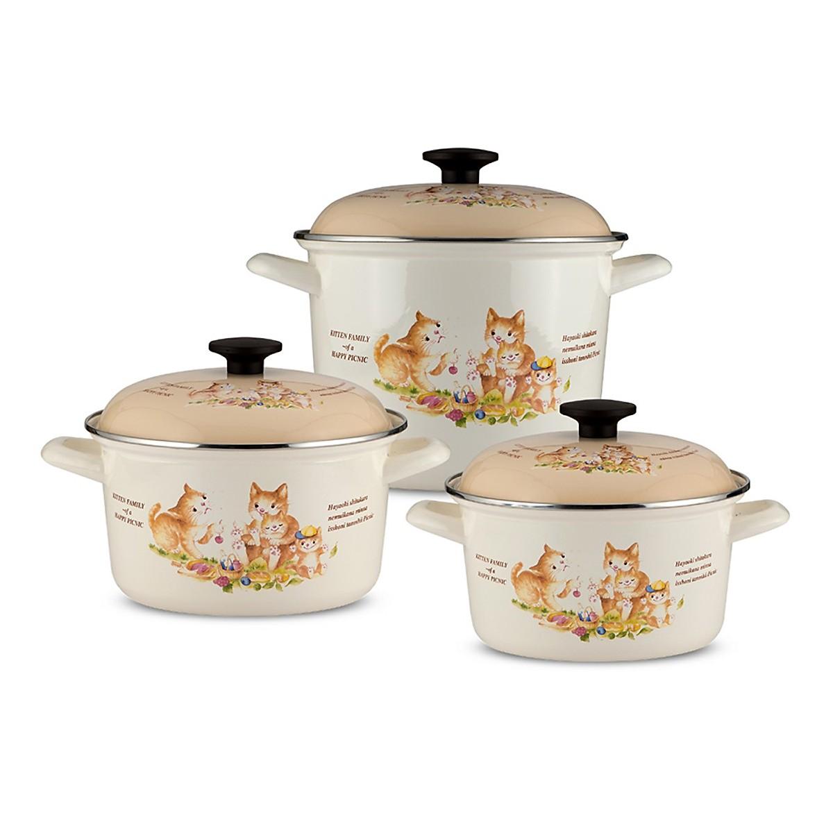 Bộ 3 nồi tráng men Fujihoro KIT-330 Nhật bản