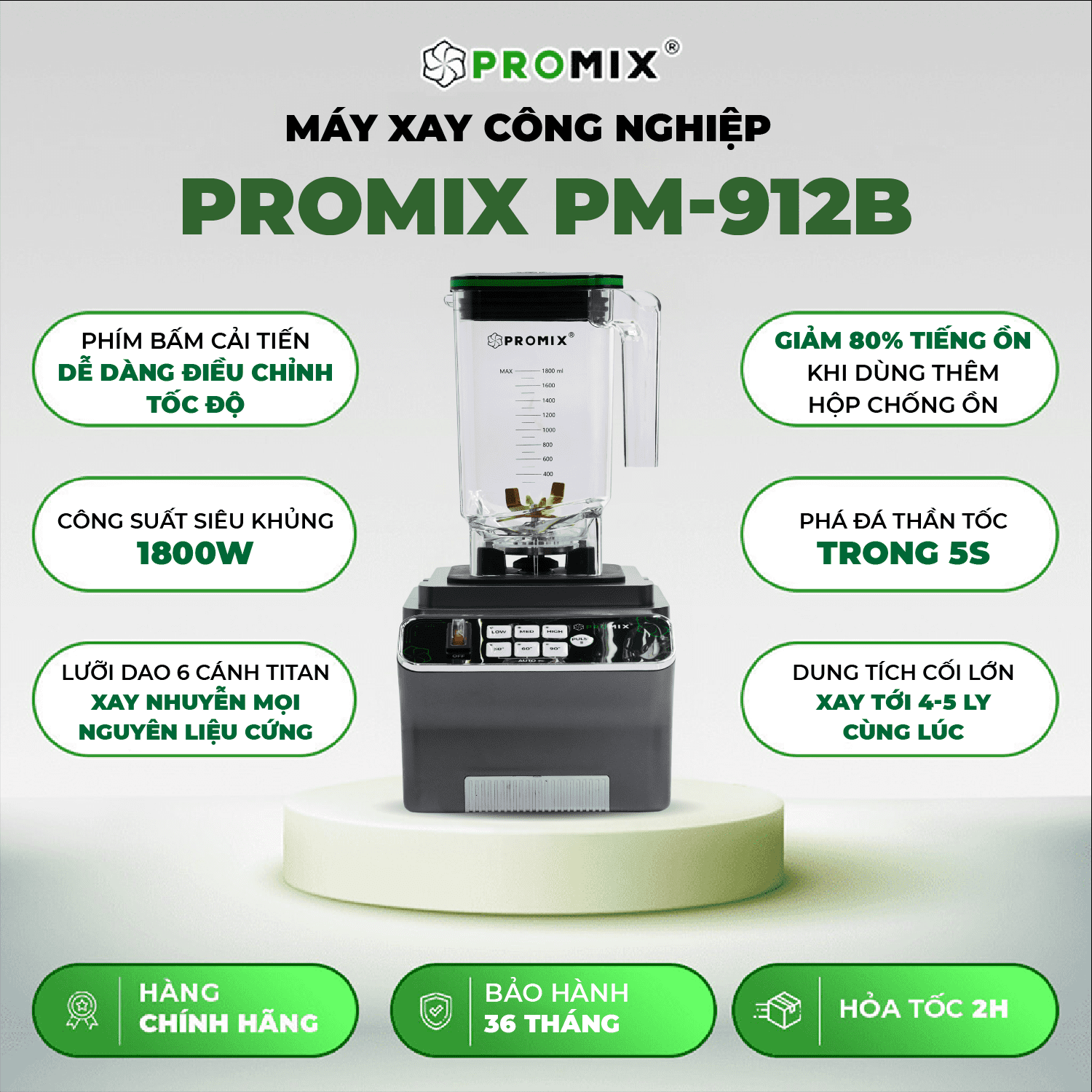 Máy xay sinh tố công nghiệp Promix PM-912B công suất 1800W