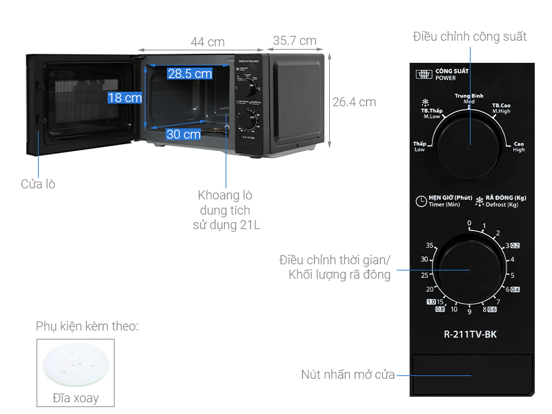 Lò vi sóng Sharp R-211TV-BK Dung tích 21L