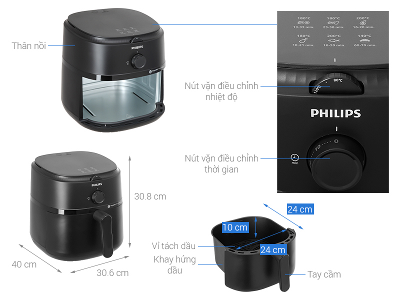 Nồi chiên không dầu Philips NA130 Dung tích 6,2L