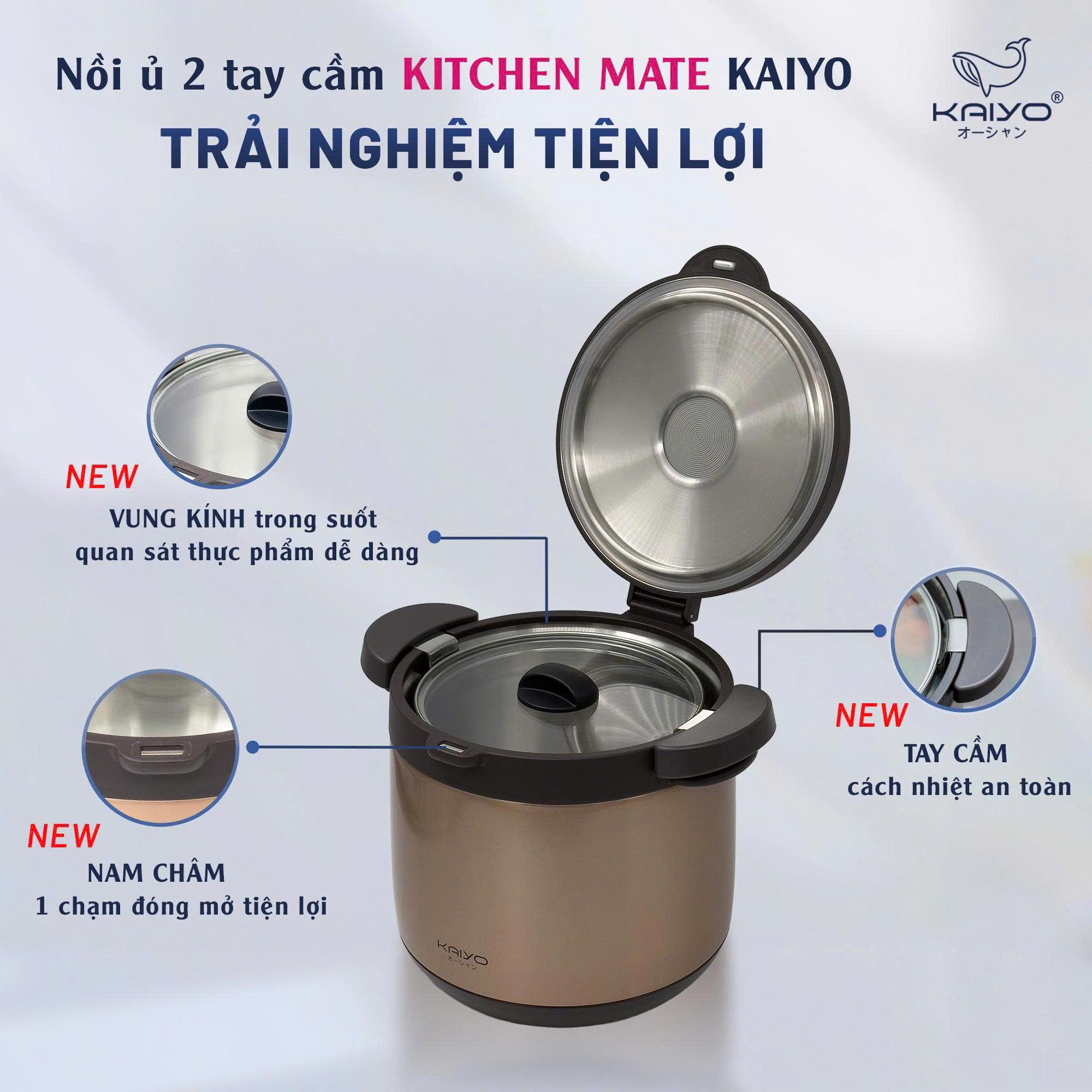 Nồi ủ Kaiyo 4,5L loại tay cầm vung kính thương hiệu Nhật bản