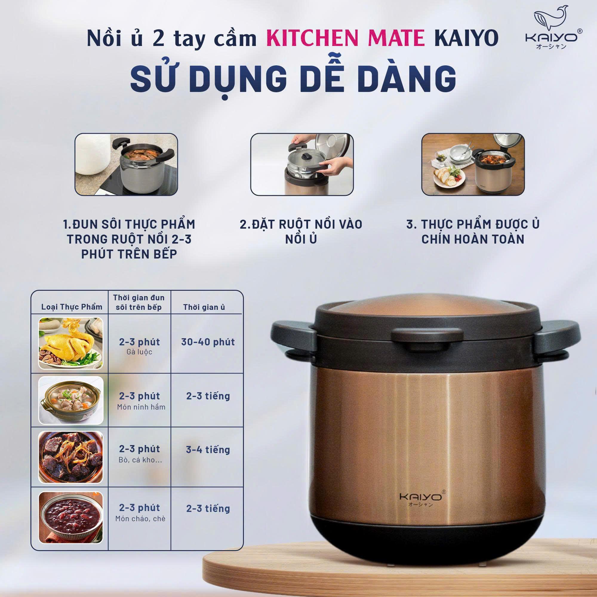Nồi ủ Kaiyo 4,5L loại tay cầm vung kính thương hiệu Nhật bản