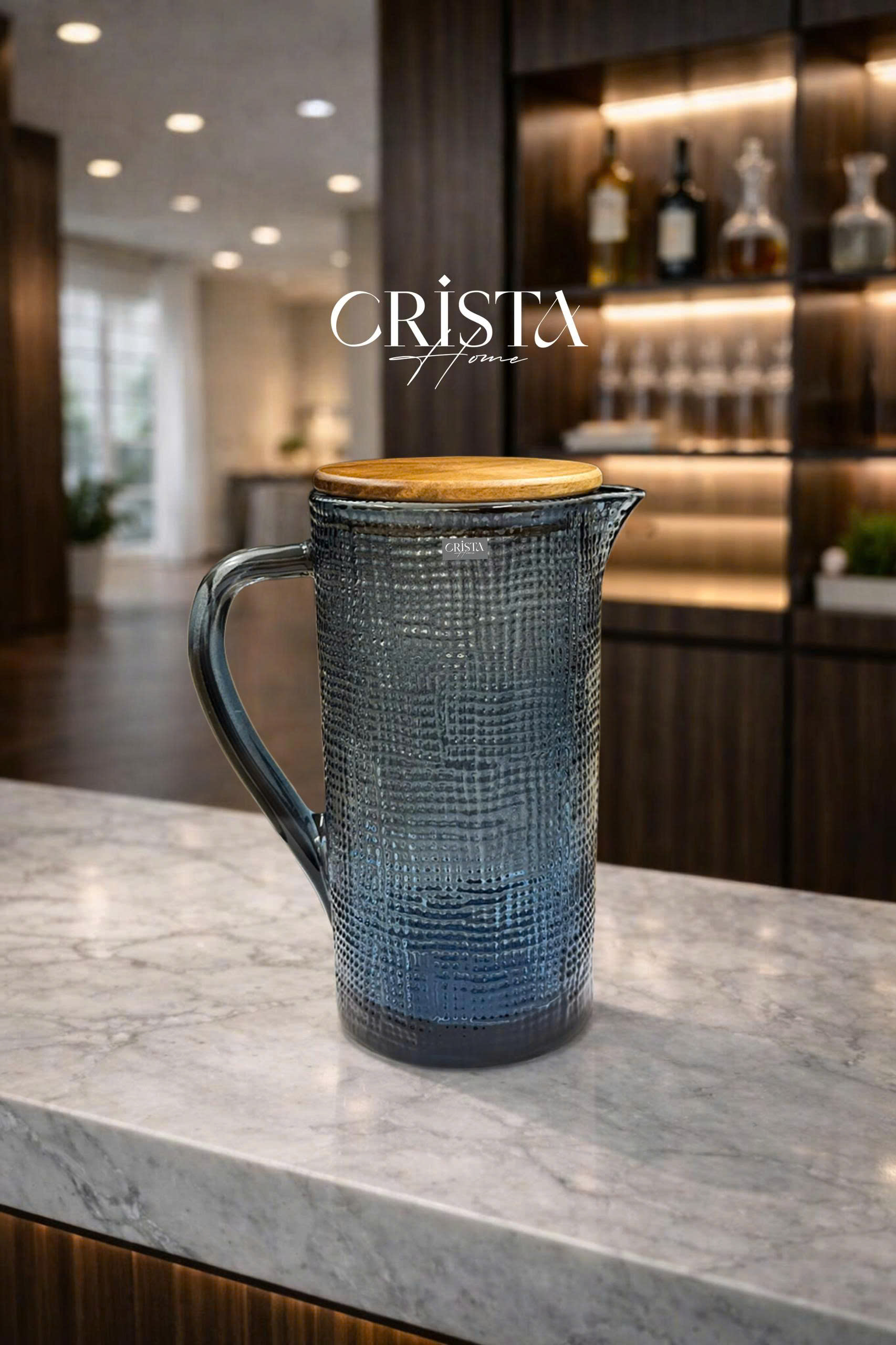 Bình thủy tinh vân lưới Crista Home dung tích 1L nắp gỗ