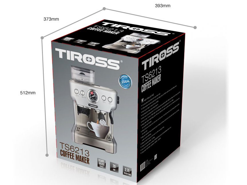 Kích thước vỏ hộp của máy pha cà phê Tiross TS6213